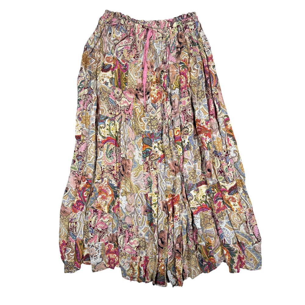 Karma Womens Paisley Patchwork Maxi Skirt Multi-Color Boho Tiered Rayon OS